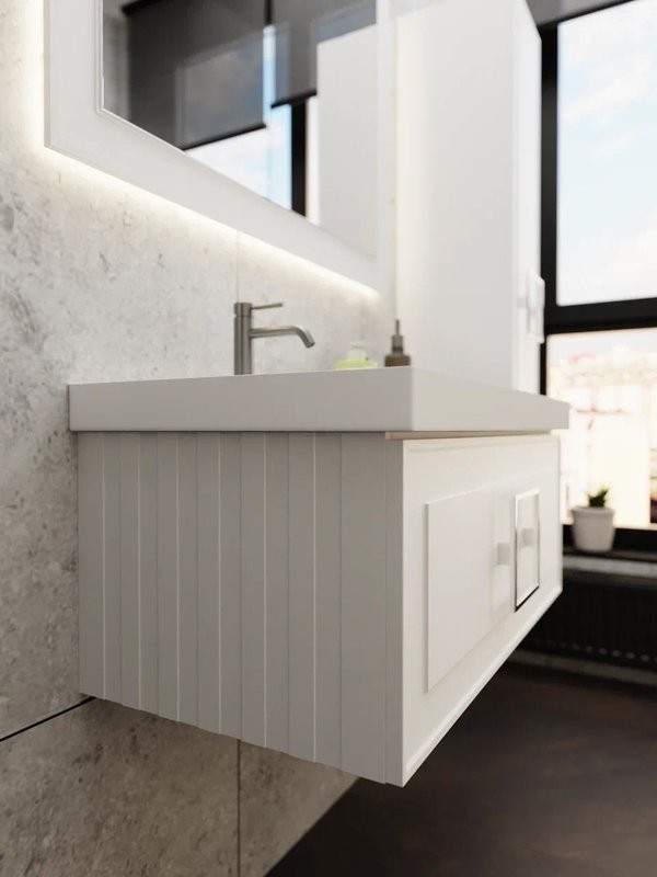Мебель для ванной комнаты La Fenice Cubo 90 L белая, ручка хром