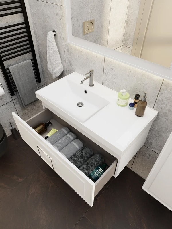 Мебель для ванной комнаты La Fenice Cubo 90 L белая, ручка хром