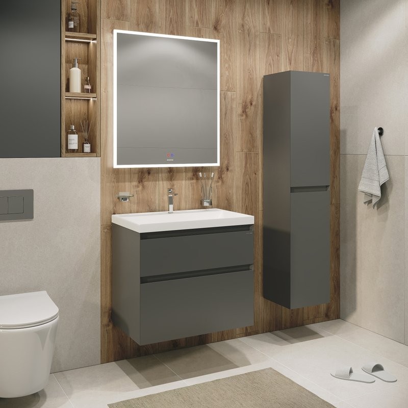 Шкаф-пенал для ванной Grossman Меркадо 32 L/R подвесной, матовый графит