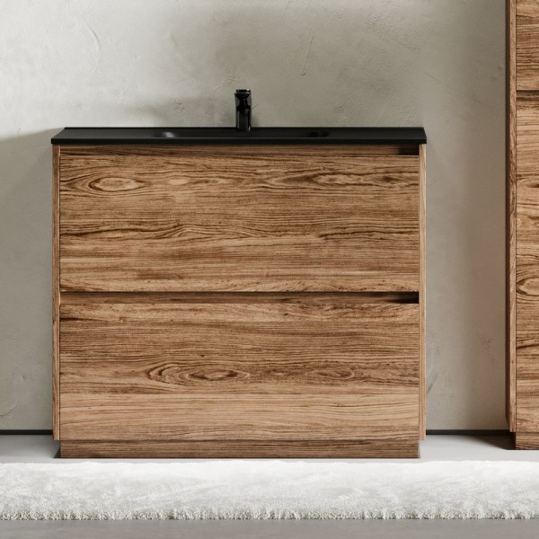 Тумба с раковиной Sancos Libra Floor 100 дуб чарльстон, черная раковина CN7003MB