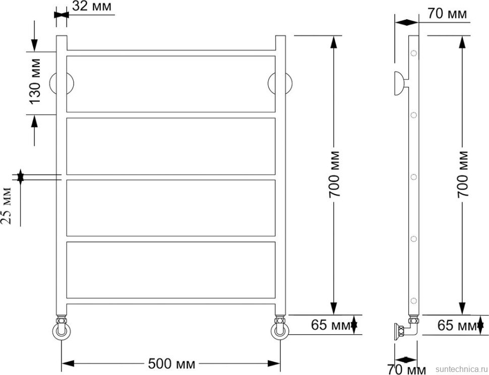 Полотенцесушитель водяной Secado Триада 1 плюс 75x55 см, бронза, лесенка, латунь