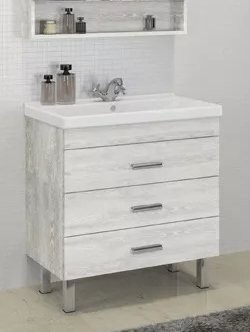 Тумба с раковиной Comforty Никосия 80H напольная, белый дуб, с раковиной Fest 80