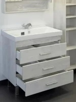 Тумба с раковиной Comforty Никосия 80H напольная, белый дуб, с раковиной Fest 80