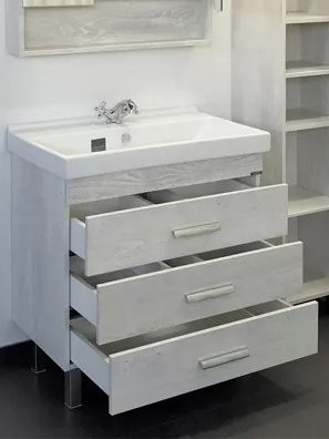 Тумба с раковиной Comforty Никосия 80H напольная, белый дуб, с раковиной Fest 80