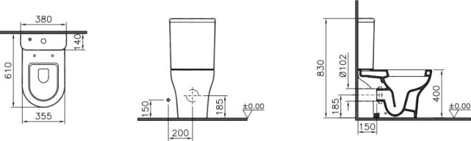 Унитаз-компакт напольный VitrA Zentrum Open-back 9824B003-7207