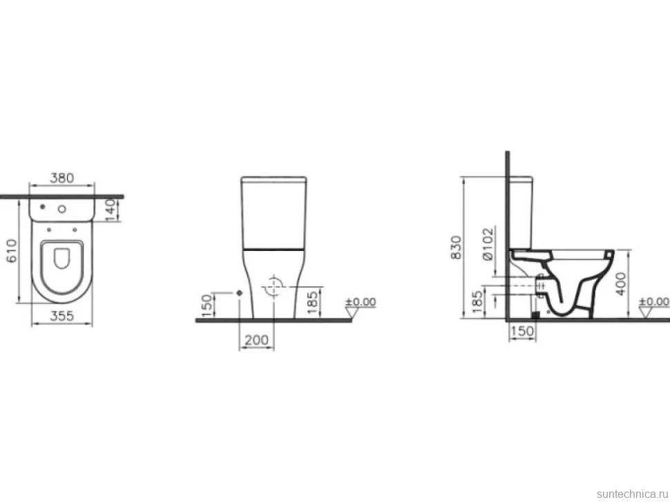 Унитаз-компакт напольный VitrA Zentrum Open-back 9824B003-7207