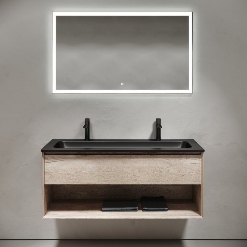 Мебель для ванной комнаты Sancos Marmi 1.0 120 черная раковина, на двоих, дуб галифакс натуральный