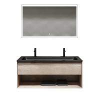 Мебель для ванной комнаты Sancos Marmi 1.0 120 черная раковина, на двоих, дуб галифакс натуральный