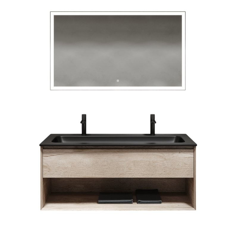 Мебель для ванной комнаты Sancos Marmi 1.0 120 черная раковина, на двоих, дуб галифакс натуральный
