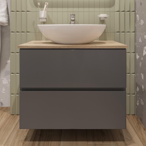 Тумба под раковину со столешницей STWORKI Колдинг 80 антрацит, матовый орех