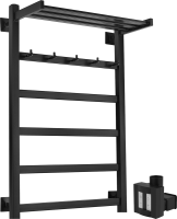 Полотенцесушитель электрический Secado Корсико 1 КСП , 85x55 см, скрытое подключение справа, матовый черный, лесенка, с полкой