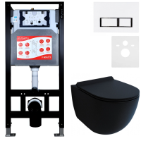 Комплект Унитаз подвесной Esbano Garcia ESUPGARCBM матовый черный + Инсталляция Fram + Кнопка ESINPRK12GW