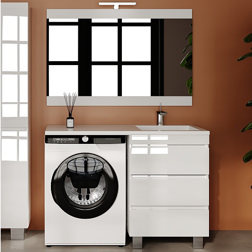 Мебель для ванной комнаты Style Line Даллас Леон 120 R Люкс Plus напольная, белая, для стиральной машины, 3 ящика