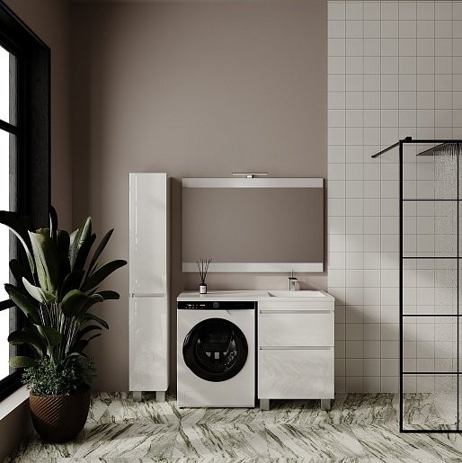 Мебель для ванной комнаты Style Line Даллас Леон 120 R Люкс Plus напольная, белая, для стиральной машины, 3 ящика