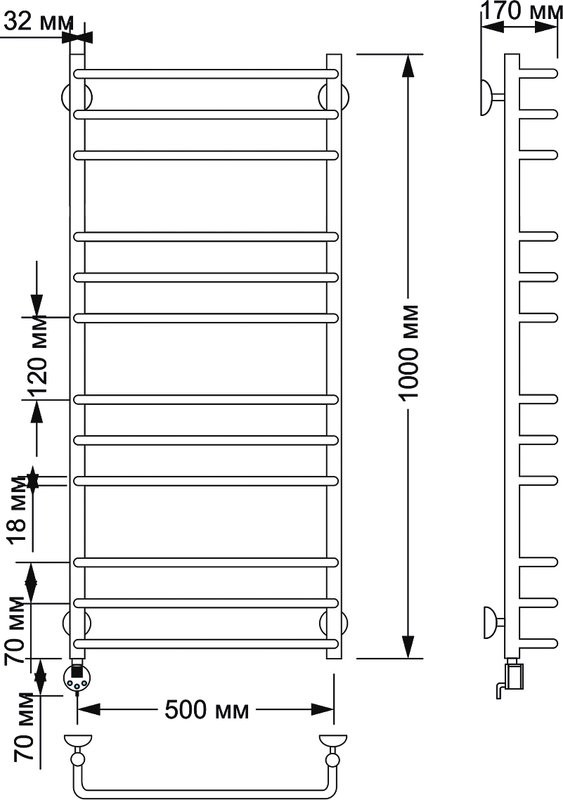 Полотенцесушитель электрический Secado Мерида 3 105x55 см, подключение слева, бронза, лесенка, латунь