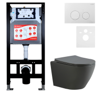 Комплект Унитаз подвесной Esbano Amapola ESUPAMAPGM матовый серый + Инсталляция Fram + Кнопка ESINSLM37GW