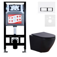 Комплект 3 в 1 Унитаз подвесной Esbano Azalea ESUPAZALBM + Инсталляция Fram + Кнопка ESINPRK12GW цвет глянцевый белый