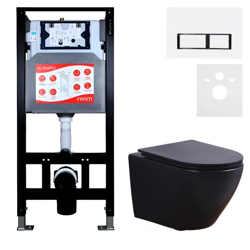 Комплект 3 в 1 Унитаз подвесной Esbano Azalea ESUPAZALBM + Инсталляция Fram + Кнопка ESINPRK12GW цвет глянцевый белый