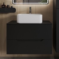 Тумба с раковиной Orange Line 80 подвесная, 2 ящика, матовая черная с раковиной B02-460W