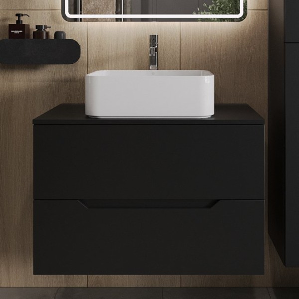 Тумба с раковиной Orange Line 80 подвесная, 2 ящика, матовая черная с раковиной B02-460W