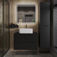 Тумба с раковиной Orange Line 80 подвесная, 2 ящика, матовая черная с раковиной B02-460W