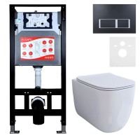 Комплект 3 в 1 Унитаз подвесной Esbano ESUPGARAW + Инсталляция Fram + Кнопка ESINPRK12MB цвет матовый черный