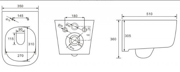 Комплект 3 в 1 Унитаз подвесной Esbano ESUPGARAW + Инсталляция Fram + Кнопка ESINPRK12MB цвет матовый черный
