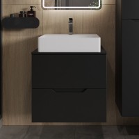 Тумба с раковиной Orange Line 60 подвесная, 2 ящика, матовая черная с раковиной B04-500W