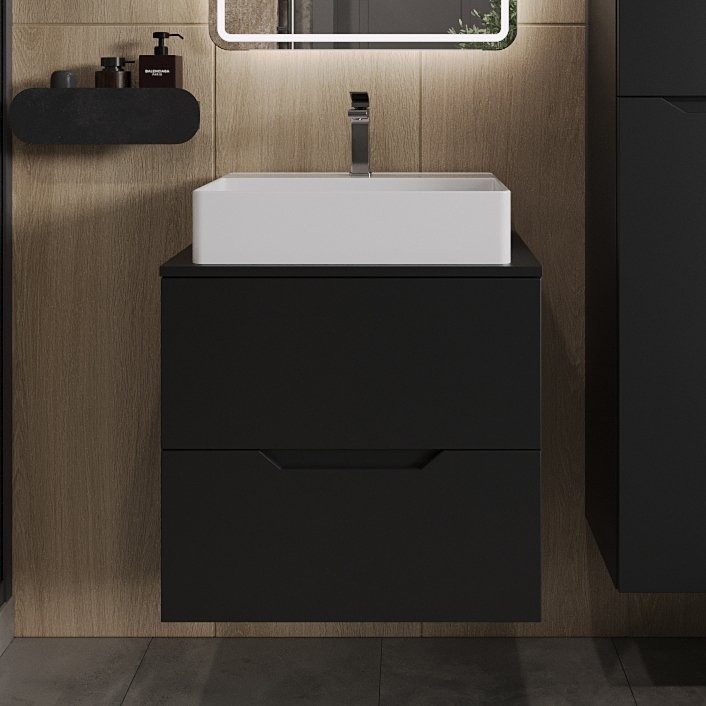 Тумба с раковиной Orange Line 60 подвесная, 2 ящика, матовая черная с раковиной B04-500W