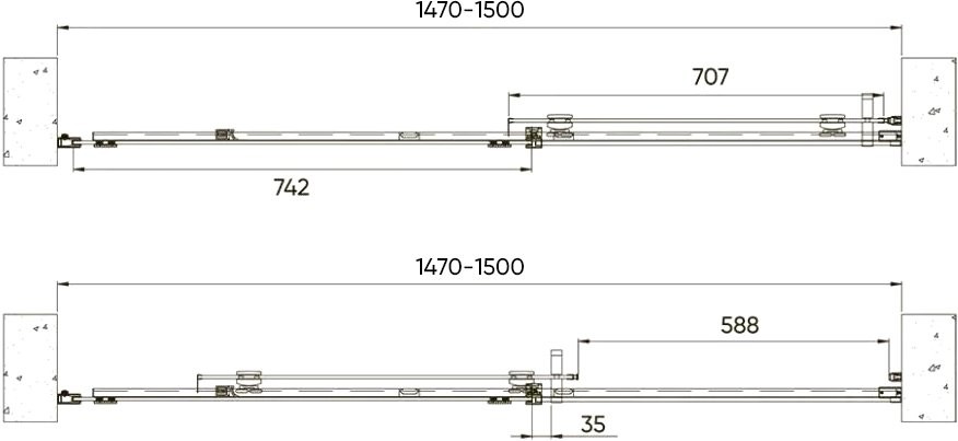 Душевая дверь в нишу Veconi Vianno VN-70 150 см, профиль черный