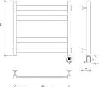 Полотенцесушитель электрический Secado Комано 3 R 65x55 см, подключение справа, хром, лесенка