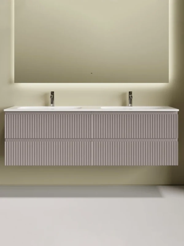 Тумба с раковиной Sancos Snob R 80 doha soft, 2 шт, раковина Ceramicanova Grace с двумя чашами и отверстиями под смеситель CN7023
