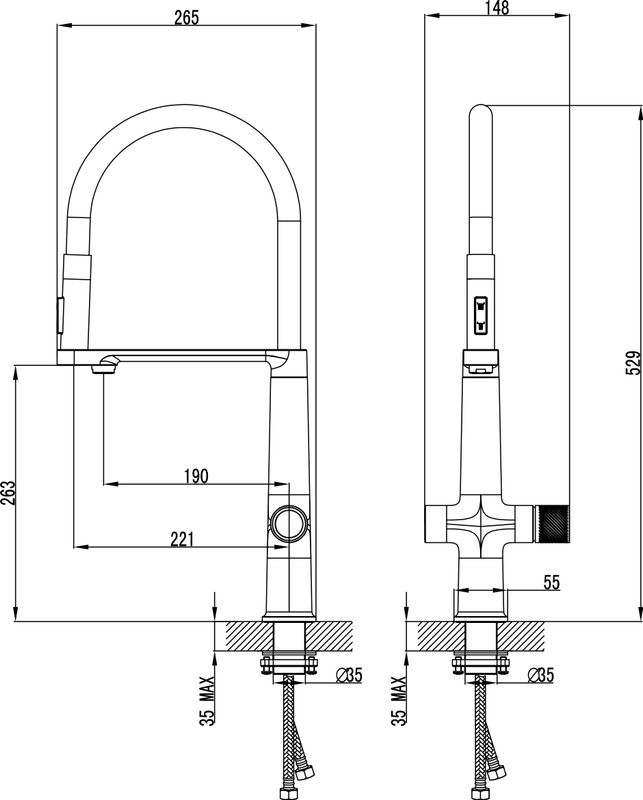 Смеситель для кухни Domaci Римини D569223CR с гибким изливом, хром