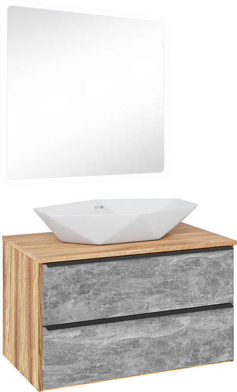 Мебель для ванной комнаты Runo Мальта 85 дуб, серая, раковина Poligono 65