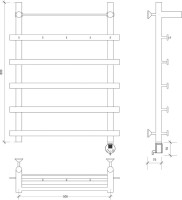 Полотенцесушитель электрический Secado Понтида 1 КСП, R 85x60 см, подключение справа, матовое золото, лесенка, с полкой