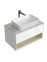 Тумба с раковиной KERAMA MARAZZI Plaza Modern 80 подвесная, с подсветкой, матовая белая, шалфей