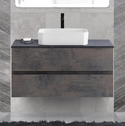 Тумба под раковину со столешницей Cezares Bellagio 46 100 подвесная, ossido, marmo nero opaco