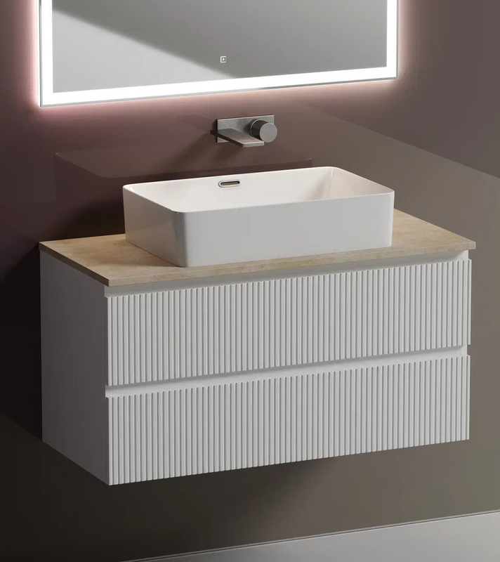 Тумба под раковину со столешницей Sancos Snob T 100 bianco, столешница бежевая