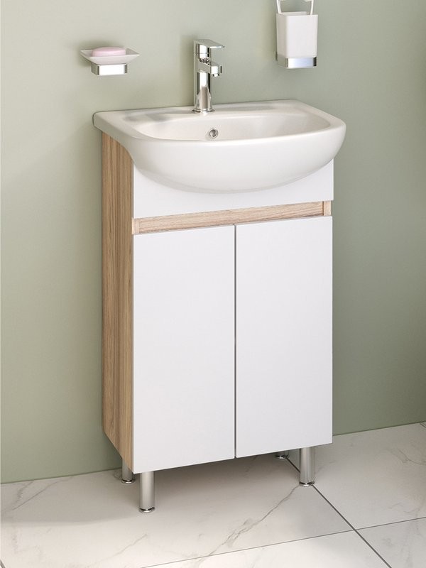 Тумба с раковиной Runo Лада 50 напольная, блэквуд, белая