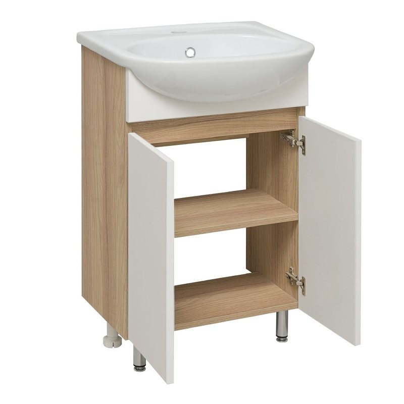 Тумба с раковиной Runo Лада 50 напольная, блэквуд, белая