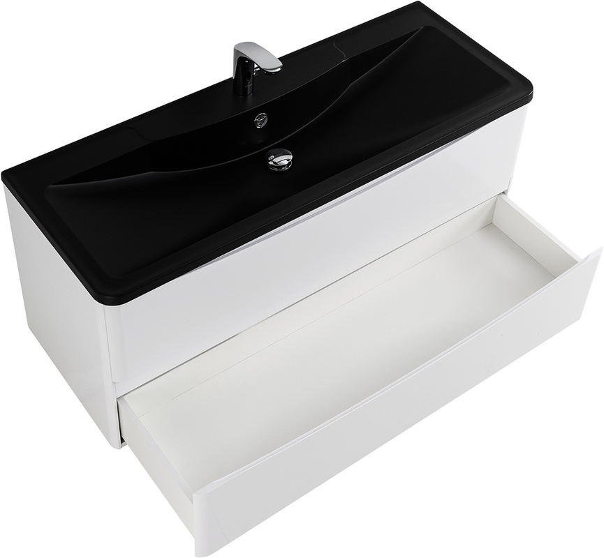 Тумба с раковиной BelBagno Acqua 120 подвесная, bianco lucido, черная матовая раковина