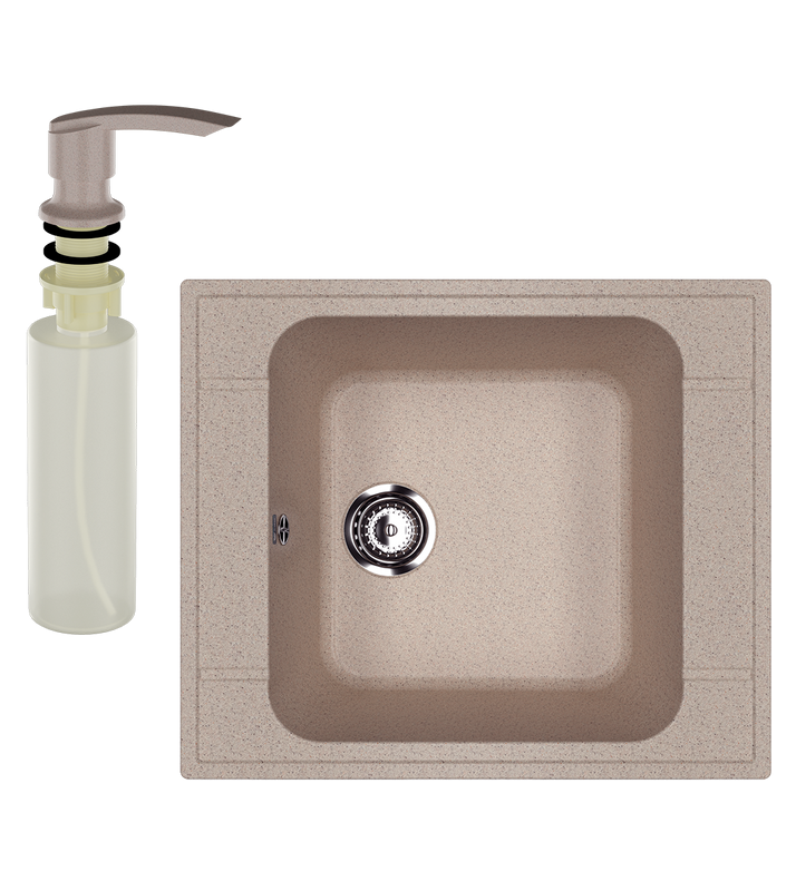 Мойка кухонная Ulgran U-604 302 песочная + дозатор U-02 песочный
