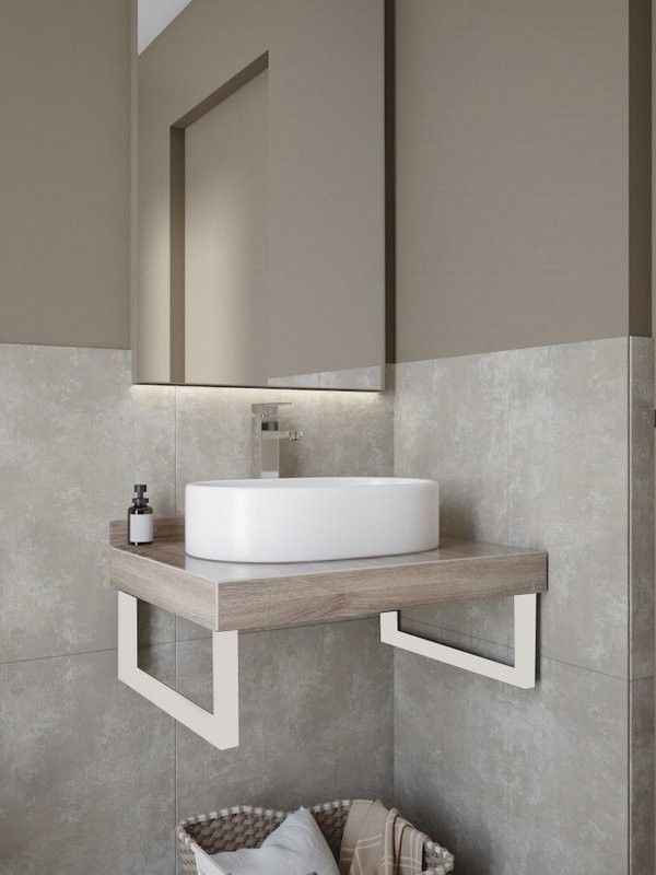 Столешница с раковиной Teymi Helmi 70 дуб кашмир, раковина Iva 52,  с белыми кронштейнами