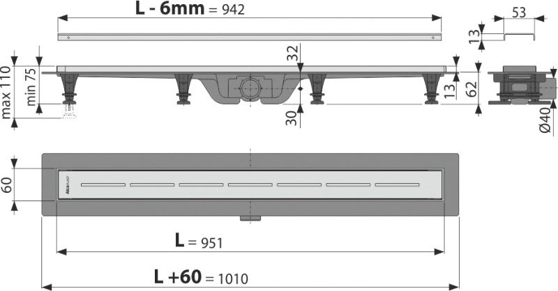 Душевой трап (лоток) AlcaPlast APZ20 APZ20-950