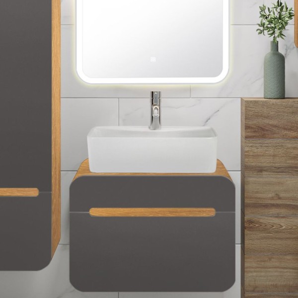 Тумба с раковиной Runo Ницца 60 дуб натуральный, графит, раковина Lavello 50