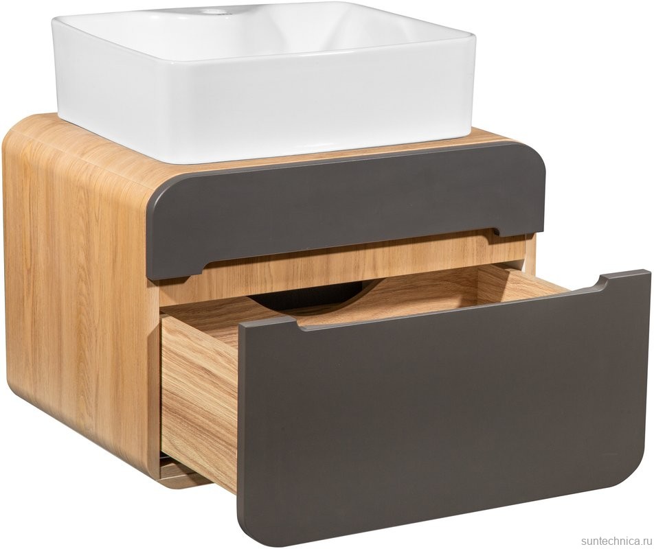 Тумба с раковиной Runo Ницца 60 дуб натуральный, графит, раковина Lavello 50