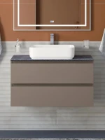Тумба под раковину со столешницей BelBagno Kraft 80 подвесная, матовая бежевая, столешница kep-80-grn