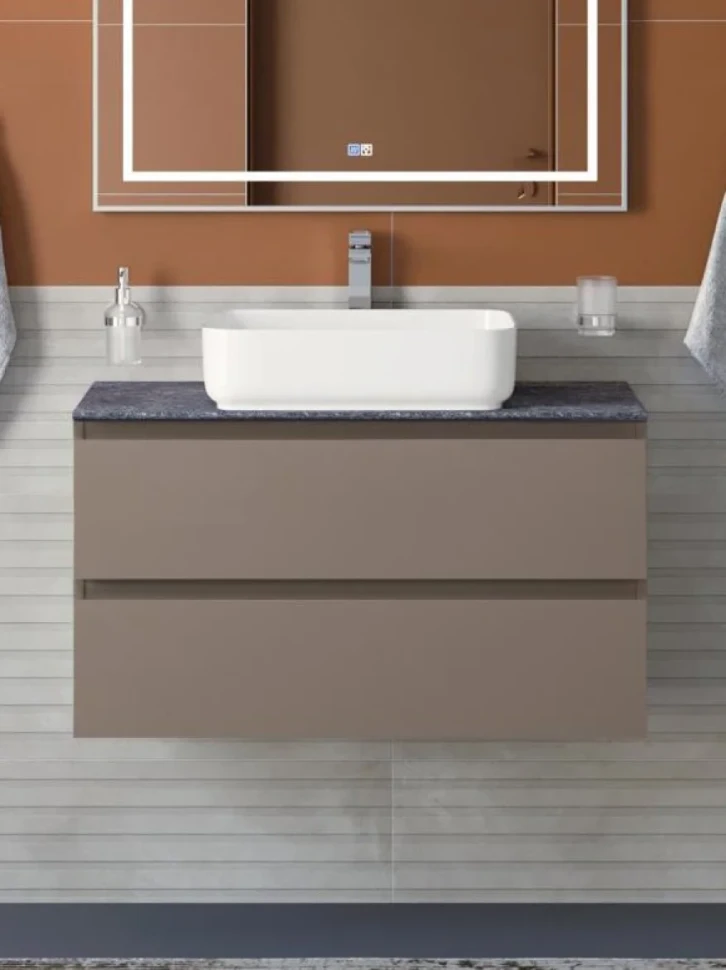 Тумба под раковину со столешницей BelBagno Kraft 80 подвесная, матовая бежевая, столешница kep-80-grn