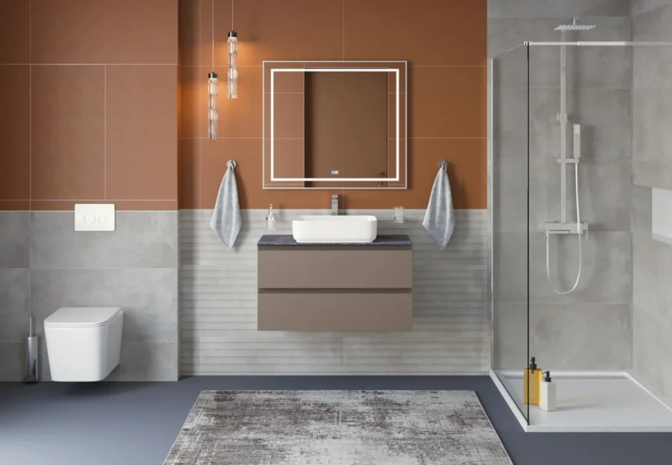 Тумба под раковину со столешницей BelBagno Kraft 80 подвесная, матовая бежевая, столешница kep-80-grn