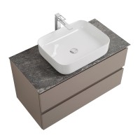 Тумба под раковину со столешницей BelBagno Kraft 80 подвесная, матовая бежевая, столешница kep-80-grn